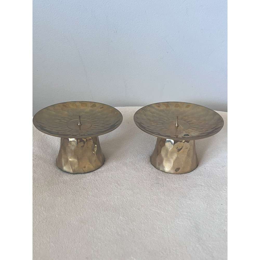 Vintage MCM Hammered Brass Pricket Candle Holders Pair Made in India 3"
